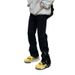 Nordmann Black Cargo Jeans For Men, Straight Loose Fit, American Vibe Style, High Street Buttoned Split Flared Pants_mkmklike.com