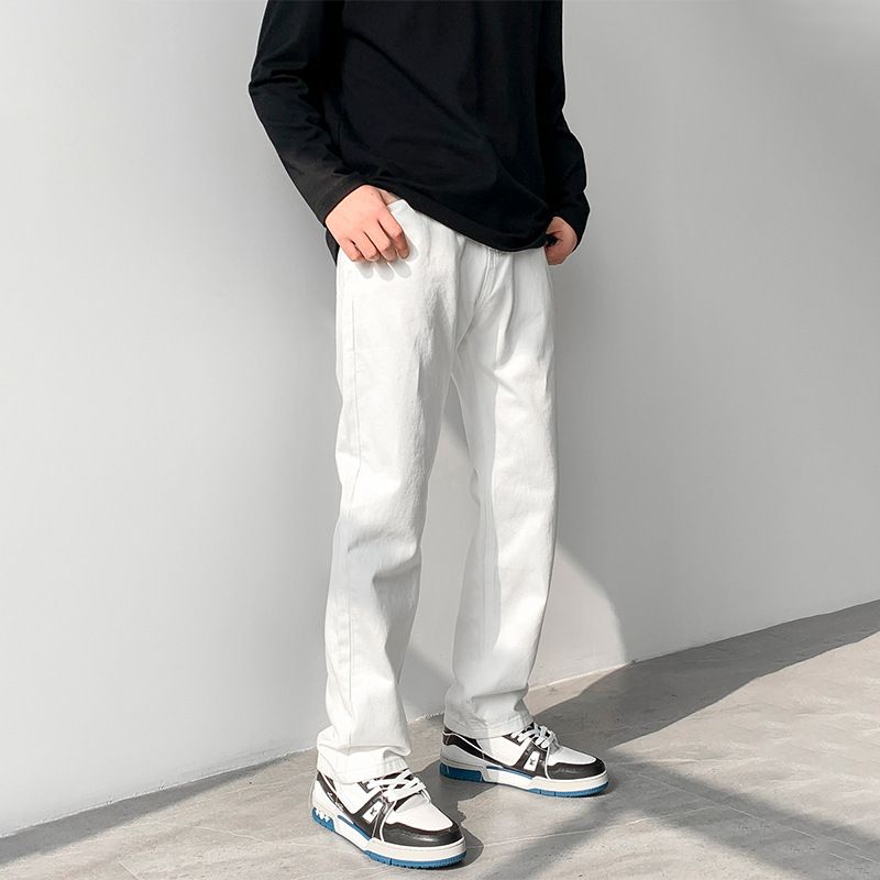Nordmann White Jeans Men New American High Street Trend Long Spring Autumn Trendy Loose Straight Casual Pants_mkmklike.com