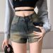 American Retro High Street Denim Shorts For Women In Summer, Thin Style, Spicy Girl, High Waist, Slim Fit, Versatile, A-line Hot Pants_mkmklike.com