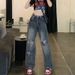 Women's Smoky Gray Wide-leg Long Pants, Summer High-waisted Straight Ripped Jeans, Loose And Slimming, Vintage_mkmklike.com