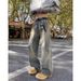 Men's High-Waisted Wide Leg Jeans Distressed Cement Yellow Loose Fit Slimming Straight Leg Pants Retro 2026 Autumn/Winter_mkmklike.com