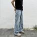 Men's Clothing Retro Blue Cow Washed Slightly Wide Leg Versatile Vintage Cleanfit Jeans_mkmklike.com