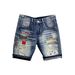 Men's Blue Distressed Embroidered Shorts Trendy Loose Straight Leg Mid Waist Denim Versatile_mkmklike.com