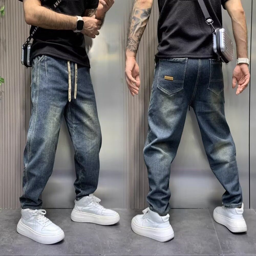 Distressed Slim-Fit Jeans For Men - Vintage High-Stretch Denim Pants With Cuffed Hem (Blue & Black Washes)_mkmklike.com