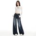 Dark Blue Straight-leg Jeans For Women, New Autumn Style, American-style Washed, Loose-fitting, Slimming, Drapey,_mkmklike.com