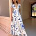 Women's Clothing new low-cut V-neck fashion print puff sleeves large swing cotton and linen dress_mkmklike.com
