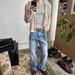 Men's Clothing Straight Leg Loose Wash Stitched Jeans Classic Straight Leg Washed Denim Jeans - Light Blue Vintage Distressed Casual Comfort Fit_mkmklike.com