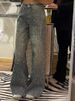 Vintage Distressed Denim Jeans - Rhinestone Embellished Wide-Leg Pants With Raw Hem For Women_mkmklike.com