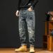 Men's Clothing Street Fashion Brand Loose Ripped Patch Jeans Men's Spring And Autumn New Retro Distressed Harem Tapered Trousers_mkmklike.com