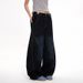 American Washed Distressed Dark Blue Curved Jeans For Men And Women, Loose Wide Leg Vintage Long Pants_mkmklike.com