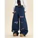 Unisex Embroidered Dagger Denim Jeans - Oversized Streetwear Pants With Vintage Wash & Drop Hem For Urban Fashion Lovers_mkmklike.com