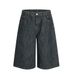 Men's Clothing American Simple Washed Denim Shorts For Men, Versatile Street Style, Wide Leg Mid Length Pants, Loose Straight Shorts_mkmklike.com