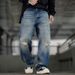 Men's Clothing Heavyweight Distressed Washed Ripped Jeans Streetwear Retro Style Straight Leg Casual Pants_mkmklike.com