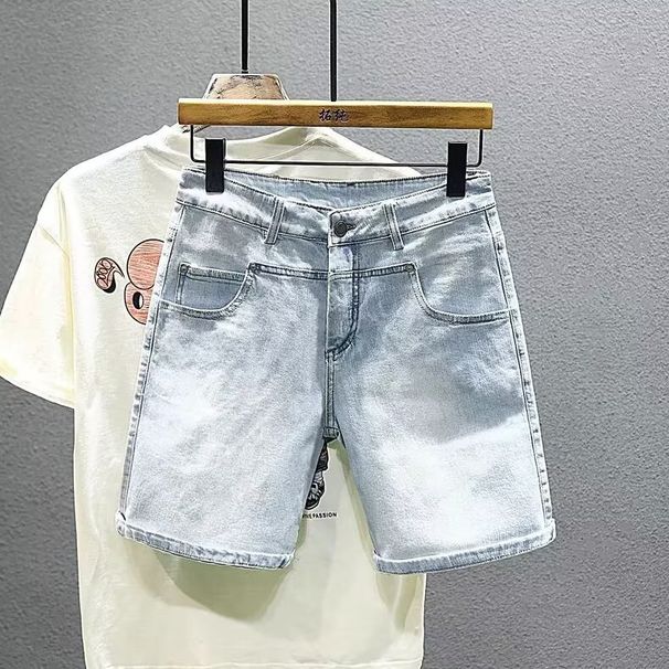 Men's Clothing Summer Men's Light Color Denim Shorts Stylish Simple And Cool Five Point Mid Length Thin Trendy High End_mkmklike.com
