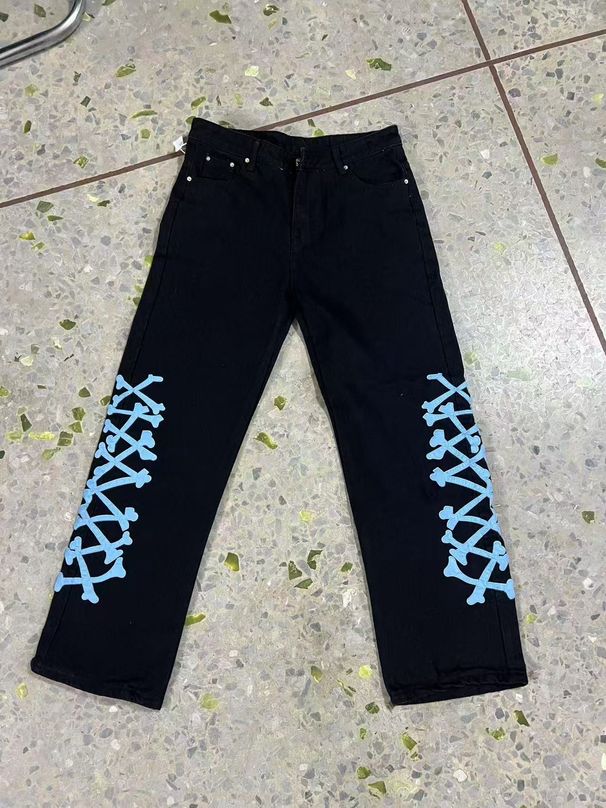 New Arrival Men's Straight Leg Pants Blue Printed Loose Fit Jeans Style_mkmklike.com
