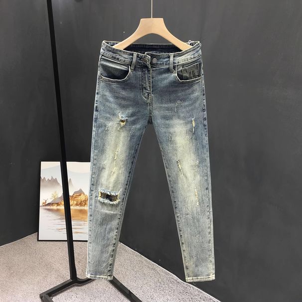 Men's Distressed Slim-Fit Jeans – Stretch Denim Cropped Pants With Ripped Details For Casual & Streetwear (Blue, Sizes 28-36)_mkmklike.com