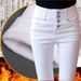 White High-waisted Women's Jeans, New Spring/autumn Slim-fit Skinny Pants, Fleece-lined And Thickened Casual Pencil_mkmklike.com