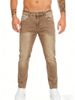 Men's Straight Leg Slim Fit Stretch Jeans Unique Leather Patch Design Retro Solid Color_mkmklike.com