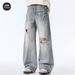 Men's Clothing Lightning Pattern Ripped Spring And Summer Design Straight Wide Leg Pants Jeans For Men_mkmklike.com