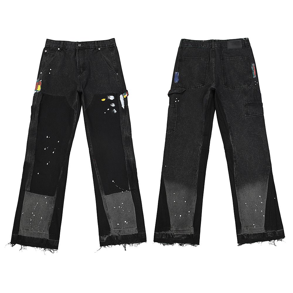 Vintage Washed Distressed Denim Jeans For Men - Retro Loose Fit Cat Whisker Hand-Rubbed Hip Hop Streetwear Pants (Black)_mkmklike.com
