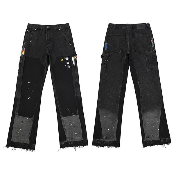 Vintage Washed Distressed Denim Jeans For Men - Retro Loose Fit Cat Whisker Hand-Rubbed Hip Hop Streetwear Pants (Black)_mkmklike.com