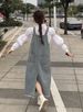 ELLE Youthful Autumn New Korean Fashion Loose High Waist Slimming Jumpsuit Denim Strap Dress Long Style_mkmklike.com