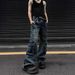 Hiphop Washed Distressed Workwear Jeans, Men's Multi Pocket , High-End American Wide Leg Pants_mkmklike.com