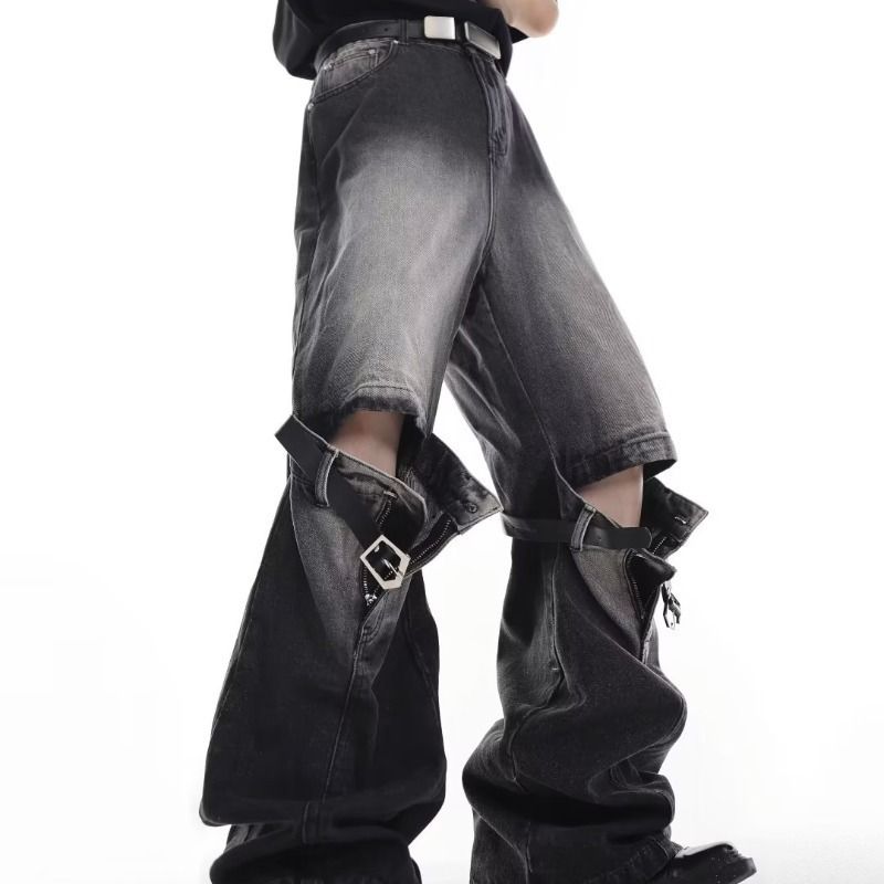 European And American Niche Retro Old High Waist Three-dimensional Splicing Design American High Street Trendy Brand Micro-pull Jeans Men_mkmklike.com