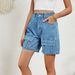 Women's Clothing Summer Washed Elastic Waist Workwear Casual Denim Shorts_mkmklike.com