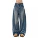 American Style Splicing Curved Knife Jeans For Men, Loose Leg, Bulky And Handsome, Oversized Deconstruction Of Wide Leg_mkmklike.com