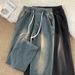 Retro Style Men's Loose Wide Leg Jeans Trendy Casual Pants with Elastic Waist Japanese Hong Kong Style Straight Leg Men's Clothing_mkmklike.com