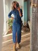 K Fashionable And Casual Multi Button Long Sleeved Denim Mid Length Dress_mkmklike.com
