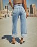 K New Elastic Straight Leg Jeans For Women, Retro Rolled Edge High Waisted Pants_mkmklike.com