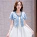 Chicco Chicco 2023 Korean Style Spring Summer Women's Sweet Short Sleeve High Waist Denim Jacket_mkmklike.com