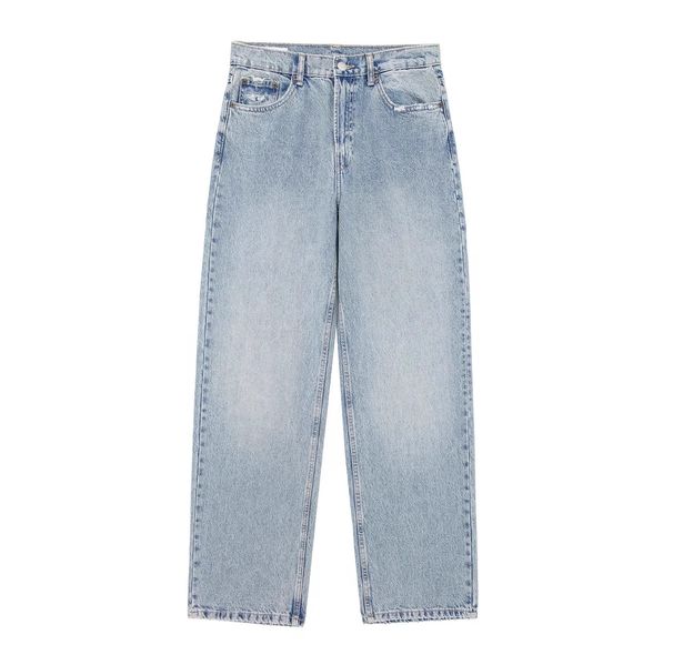 Women's Low-Rise Straight Leg Distressed Jeans - Light Blue Washed Denim Pants For Petite & Regular Sizes_mkmklike.com