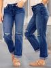 Women's Mid-Rise Stretch Denim Jeans – Comfortable Straight-Leg Ripped Pants For Casual & Daily Wear_mkmklike.com