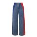 Women's Fashion Patchwork Striped Color-Block Denim Pants – Stretch Waist Straight Leg Casual Trousers_mkmklike.com