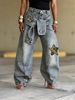 Women's Clothing Women's Lace Up Patchwork Jeans Star And Leopard Print Applique Design For Formal & Casual For Women_mkmklike.com