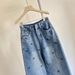 High-Street Vintage Blue Jeans With Rose Embroidery & Rhinestones – High-Waisted Washed Denim | Slim Straight Leg Pants For Women_mkmklike.com