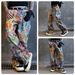 Men's Clothing Illusion Paint High Version Graffiti Jeans Original Straight Pants Leg Pants_mkmklike.com