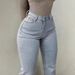 Women's Clothing High Elasticity Flared Jeans, Solid Color Denim, Street Style, Pockets, Slim Fit, Commuter Trousers, Women's._mkmklike.com