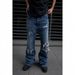Men's Clothing Men's Dark Blue Straight Leg Flared Trousers Retro Distressed Patchwork Studded High Street Style_mkmklike.com