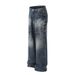Vintage Washed Distressed Lightning Bolt Denim Jeans For Men & Women – High Street Fashion, Loose Fit, Straight Leg, Unisex Streetwear (Black/Blue)_mkmklike.com