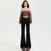 American Style Black Flared Jeans For Women, Fleece-Lined, Autumn And Winter New High-Waisted Slimming Button Pocket_mkmklike.com