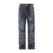 Patchwork Plaid Denim Men Streetwear Irregular Design Sense Niche Vintage Washed Small Straight Pants_mkmklike.com