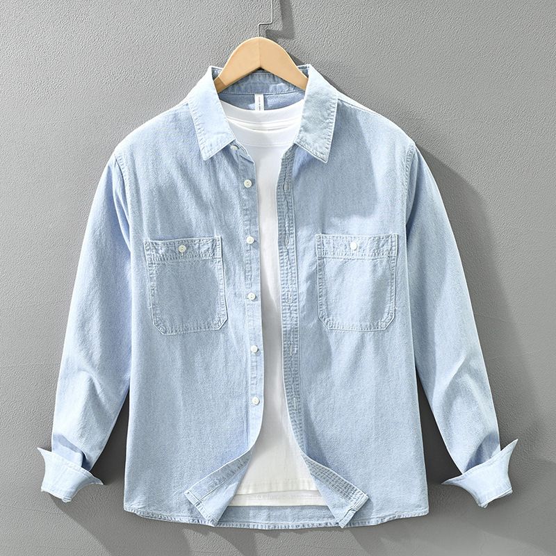 Workwear Denim Long Sleeved Shirt Men's Fashionable Versatile Artistic Casual Loose Top_mkmklike.com