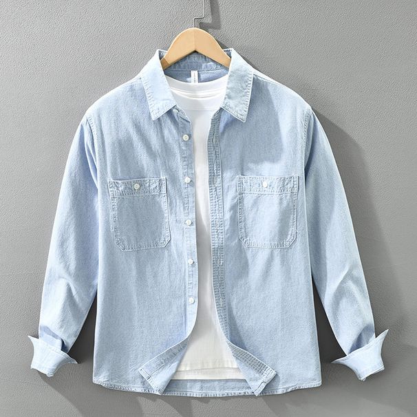 Workwear Denim Long Sleeved Shirt Men's Fashionable Versatile Artistic Casual Loose Top_mkmklike.com