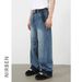 Men's Distressed Washed Wide-Leg Jeans With Hand-Painted Details | Loose Fit Straight Denim Pants For Streetwear & Casual Style_mkmklike.com