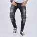 Men's Clothing New Men's Ripped Pants, Slim Fit, Elastic, Trendy Pants, Knee, Ripped Biker Jeans, Selfies_mkmklike.com