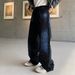 Galaxy Black Men's Streetwear Jeans - Loose Fit Straight Leg With Rhinestone Design, Trendy & Stylish For Casual Wear_mkmklike.com